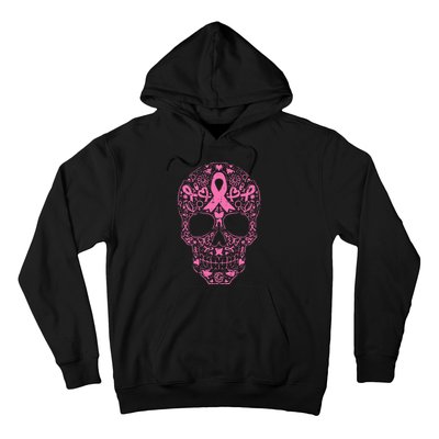 Breast Cancer Sugar Skull Pink Ribbon Calavera Hoodie