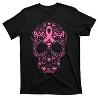 Breast Cancer Sugar Skull Pink Ribbon Calavera T-Shirt