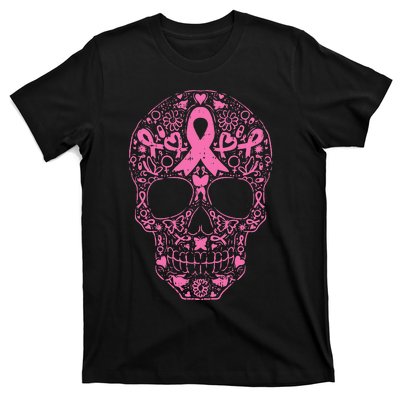 Breast Cancer Sugar Skull Pink Ribbon Calavera T-Shirt