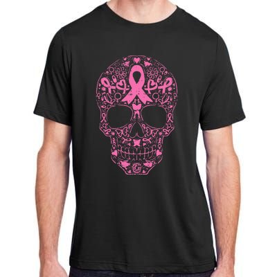 Breast Cancer Sugar Skull Pink Ribbon Calavera Adult ChromaSoft Performance T-Shirt