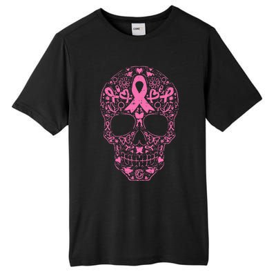 Breast Cancer Sugar Skull Pink Ribbon Calavera Tall Fusion ChromaSoft Performance T-Shirt