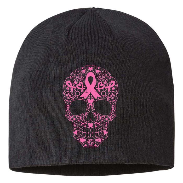 Breast Cancer Sugar Skull Pink Ribbon Calavera Sustainable Beanie