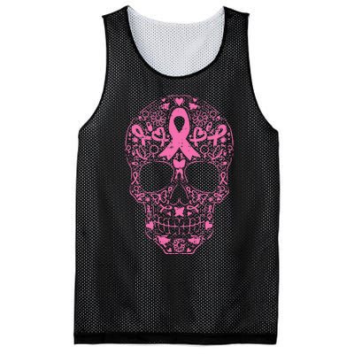 Breast Cancer Sugar Skull Pink Ribbon Calavera Mesh Reversible Basketball Jersey Tank