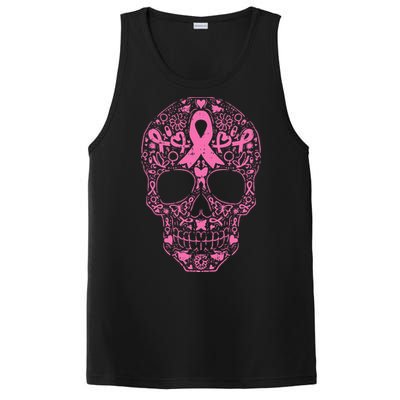 Breast Cancer Sugar Skull Pink Ribbon Calavera PosiCharge Competitor Tank