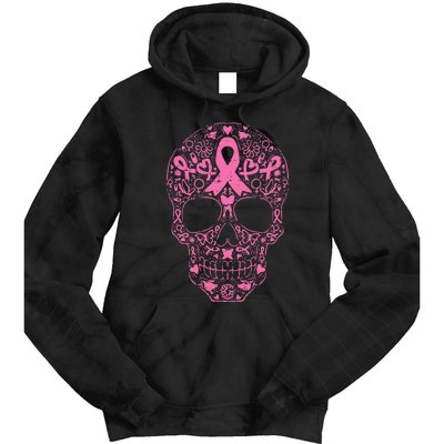 Breast Cancer Sugar Skull Pink Ribbon Calavera Tie Dye Hoodie