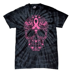 Breast Cancer Sugar Skull Pink Ribbon Calavera Tie-Dye T-Shirt