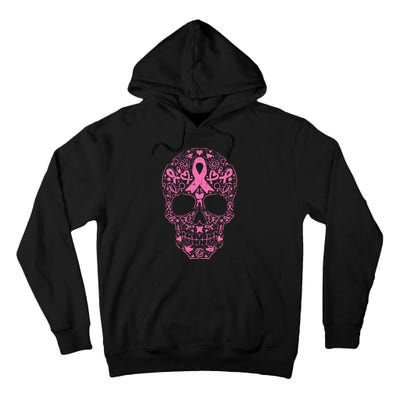 Breast Cancer Sugar Skull Pink Ribbon Calavera Tall Hoodie