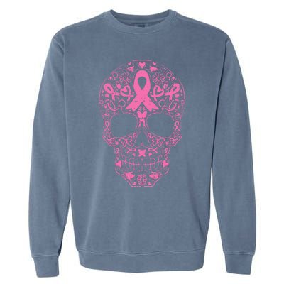 Breast Cancer Sugar Skull Pink Ribbon Calavera Garment-Dyed Sweatshirt