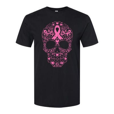 Breast Cancer Sugar Skull Pink Ribbon Calavera Softstyle CVC T-Shirt