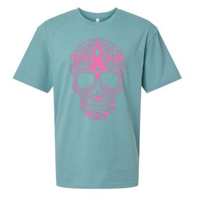 Breast Cancer Sugar Skull Pink Ribbon Calavera Sueded Cloud Jersey T-Shirt