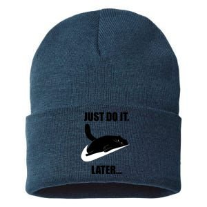 Black Cat Sleep Just Do It Later Kitty Kitten Animal Lover Sustainable Knit Beanie