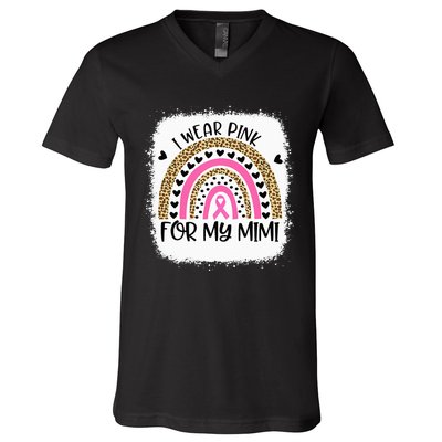 Breast Cancer Support I Wear Pink For My Mimi Rainbow V-Neck T-Shirt