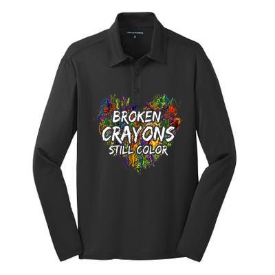 Broken Crayons Still Color Mental Health Awareness Supporter Silk Touch Performance Long Sleeve Polo