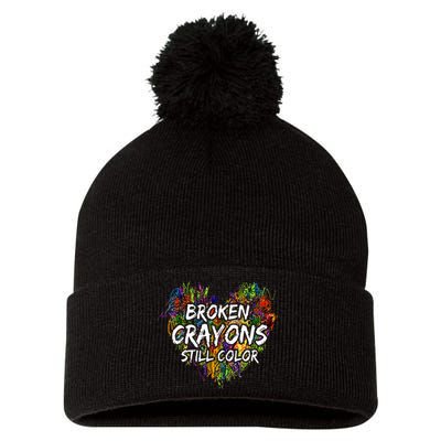 Broken Crayons Still Color Mental Health Awareness Supporter Pom Pom 12in Knit Beanie