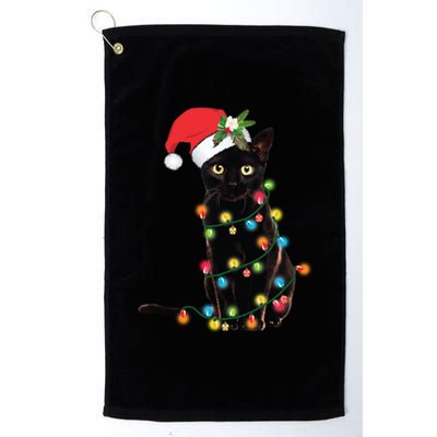 Black Cat Santa Tangled Up In Christmas Lights Cute Gift Platinum Collection Golf Towel