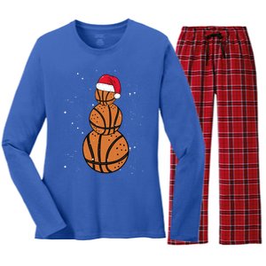 Basketball Christmas Santa Claus Xmas Day Hoop Sport Great Gift Women's Long Sleeve Flannel Pajama Set 