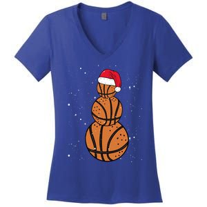 Basketball Christmas Santa Claus Xmas Day Hoop Sport Great Gift Women's V-Neck T-Shirt