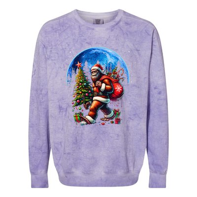 Bigfoot Christmas Santa Hat Sasquatch Moon Xmas Colorblast Crewneck Sweatshirt