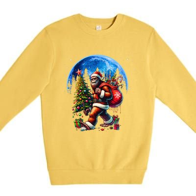 Bigfoot Christmas Santa Hat Sasquatch Moon Xmas Premium Crewneck Sweatshirt