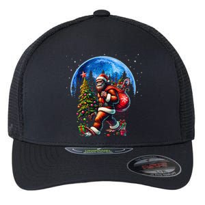 Bigfoot Christmas Santa Hat Sasquatch Moon Xmas Flexfit Unipanel Trucker Cap