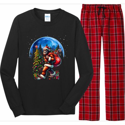 Bigfoot Christmas Santa Hat Sasquatch Moon Xmas Long Sleeve Pajama Set