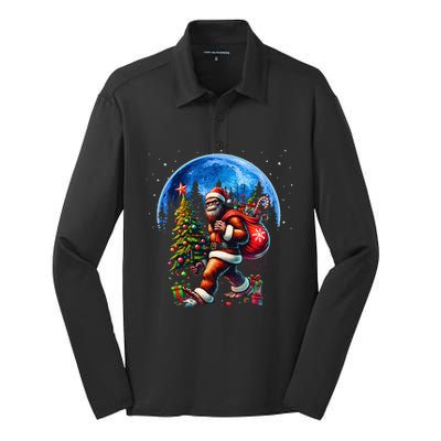 Bigfoot Christmas Santa Hat Sasquatch Moon Xmas Silk Touch Performance Long Sleeve Polo