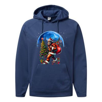 Bigfoot Christmas Santa Hat Sasquatch Moon Xmas Performance Fleece Hoodie