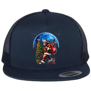 Bigfoot Christmas Santa Hat Sasquatch Moon Xmas Flat Bill Trucker Hat