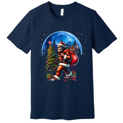 Bigfoot Christmas Santa Hat Sasquatch Moon Xmas Premium T-Shirt