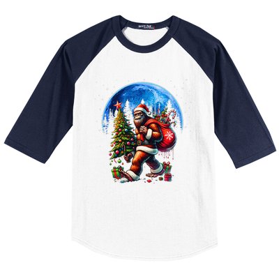 Bigfoot Christmas Santa Hat Sasquatch Moon Xmas Baseball Sleeve Shirt