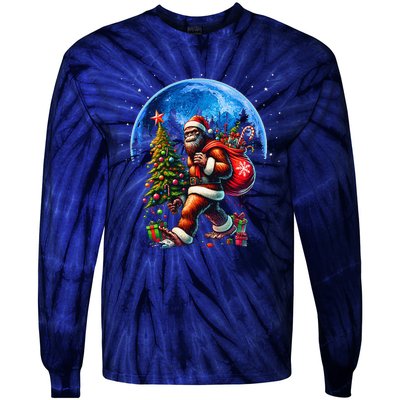 Bigfoot Christmas Santa Hat Sasquatch Moon Xmas Tie-Dye Long Sleeve Shirt