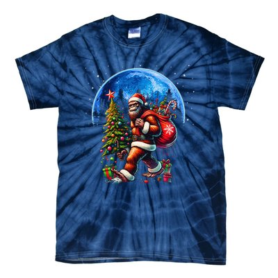 Bigfoot Christmas Santa Hat Sasquatch Moon Xmas Tie-Dye T-Shirt