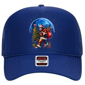 Bigfoot Christmas Santa Hat Sasquatch Moon Xmas High Crown Mesh Back Trucker Hat