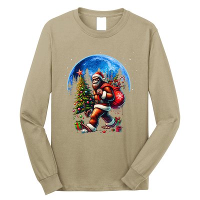 Bigfoot Christmas Santa Hat Sasquatch Moon Xmas Long Sleeve Shirt