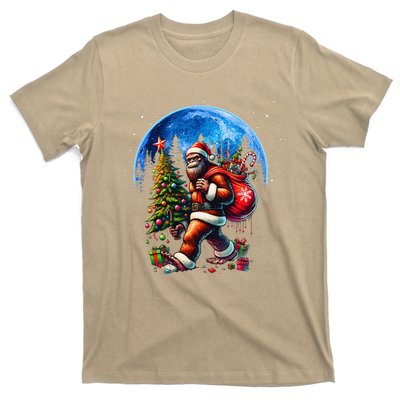 Bigfoot Christmas Santa Hat Sasquatch Moon Xmas T-Shirt