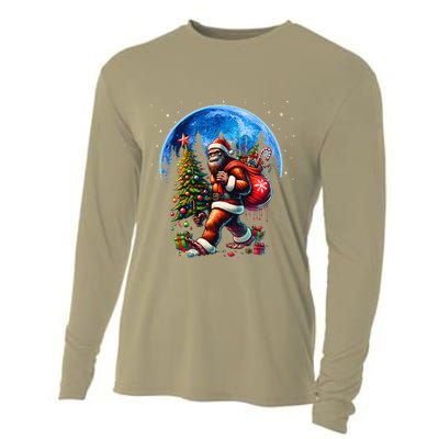 Bigfoot Christmas Santa Hat Sasquatch Moon Xmas Cooling Performance Long Sleeve Crew