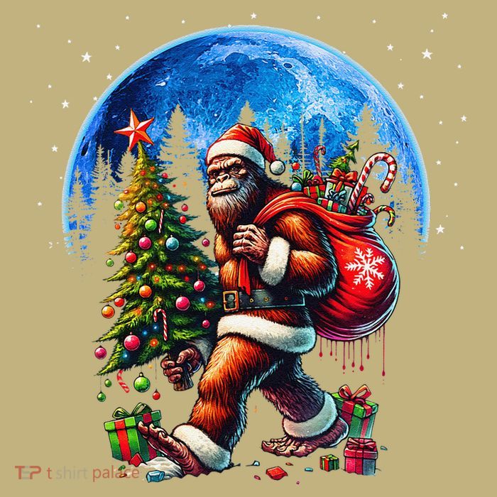 Bigfoot Christmas Santa Hat Sasquatch Moon Xmas Cooling Performance Long Sleeve Crew