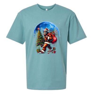 Bigfoot Christmas Santa Hat Sasquatch Moon Xmas Sueded Cloud Jersey T-Shirt