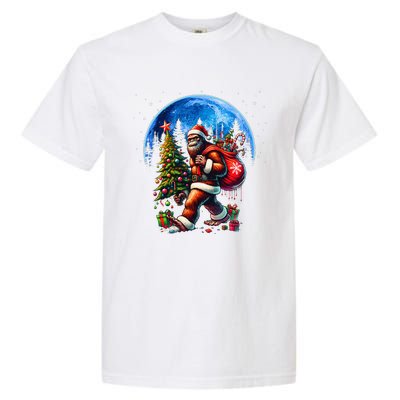 Bigfoot Christmas Santa Hat Sasquatch Moon Xmas Garment-Dyed Heavyweight T-Shirt