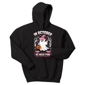 Breast Cancer Support Squad In October We Wear Ghosts Kids Hoodie