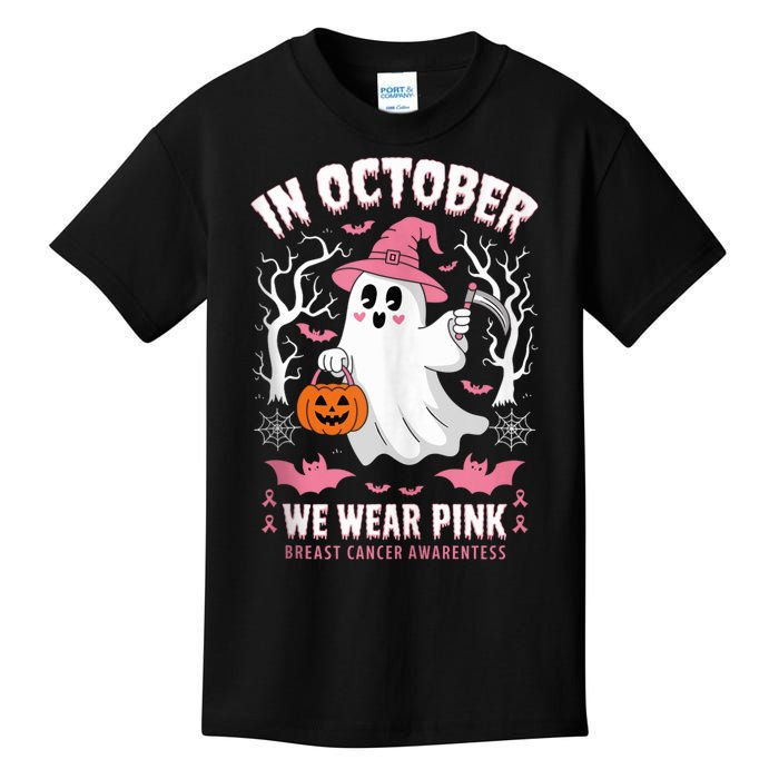 Breast Cancer Support Squad In October We Wear Ghosts Kids T-Shirt