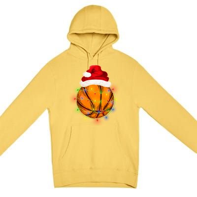 Basketball Christmas Santa Hat Funny Basketball Xmas Meaningful Gift Premium Pullover Hoodie