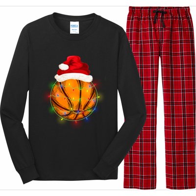 Basketball Christmas Santa Hat Funny Basketball Xmas Meaningful Gift Long Sleeve Pajama Set