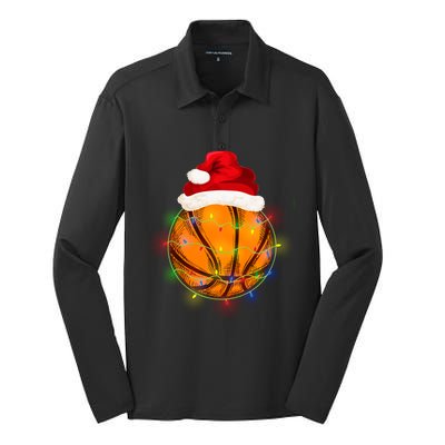 Basketball Christmas Santa Hat Funny Basketball Xmas Meaningful Gift Silk Touch Performance Long Sleeve Polo