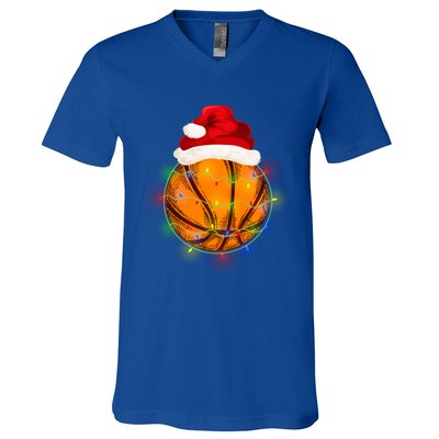 Basketball Christmas Santa Hat Funny Basketball Xmas Meaningful Gift V-Neck T-Shirt