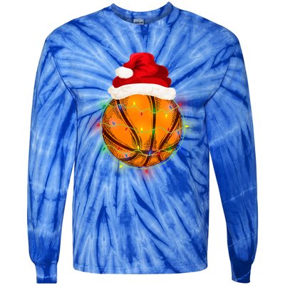 Basketball Christmas Santa Hat Funny Basketball Xmas Meaningful Gift Tie-Dye Long Sleeve Shirt