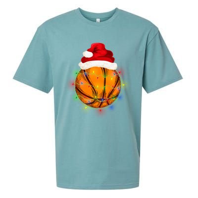 Basketball Christmas Santa Hat Funny Basketball Xmas Meaningful Gift Sueded Cloud Jersey T-Shirt