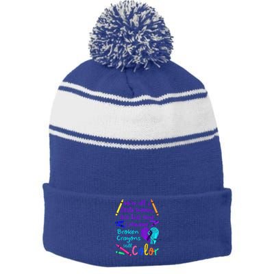 Broken Crayons Still Color Tee Suicide Prevention Awareness Stripe Pom Pom Beanie
