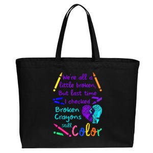 Broken Crayons Still Color Tee Suicide Prevention Awareness Cotton Canvas Jumbo Tote