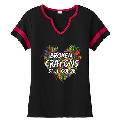 Broken Crayons Still Color Mental Health Awareness Supporter Ladies Halftime Notch Neck Tee